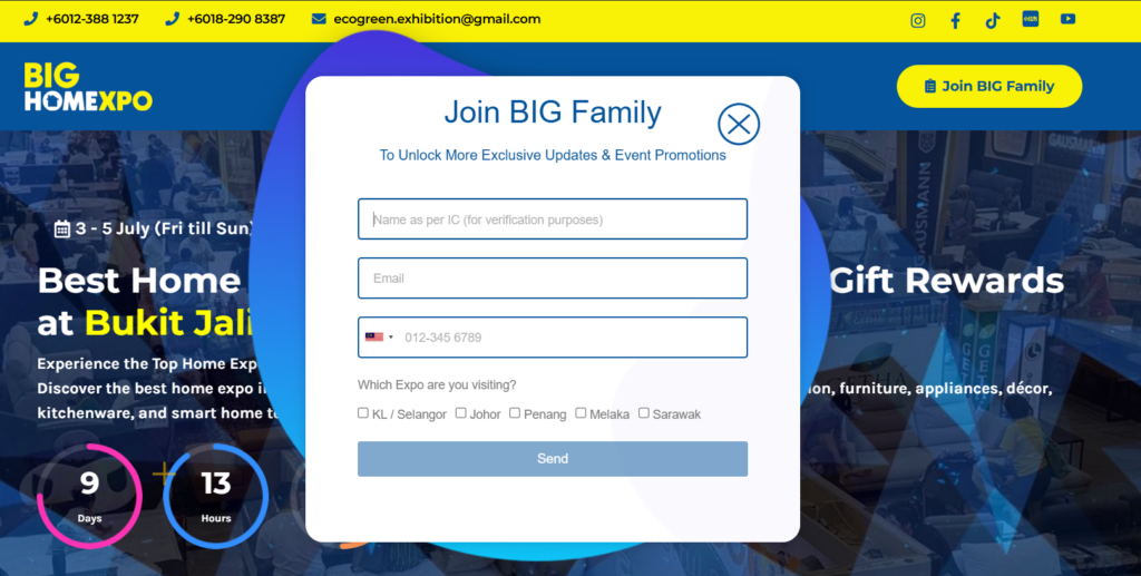 BIG HOME Expo pre-registration page for visitors to join BIG Family, be among the first to receive event updates and promotions, and enjoy smoother event check-in.